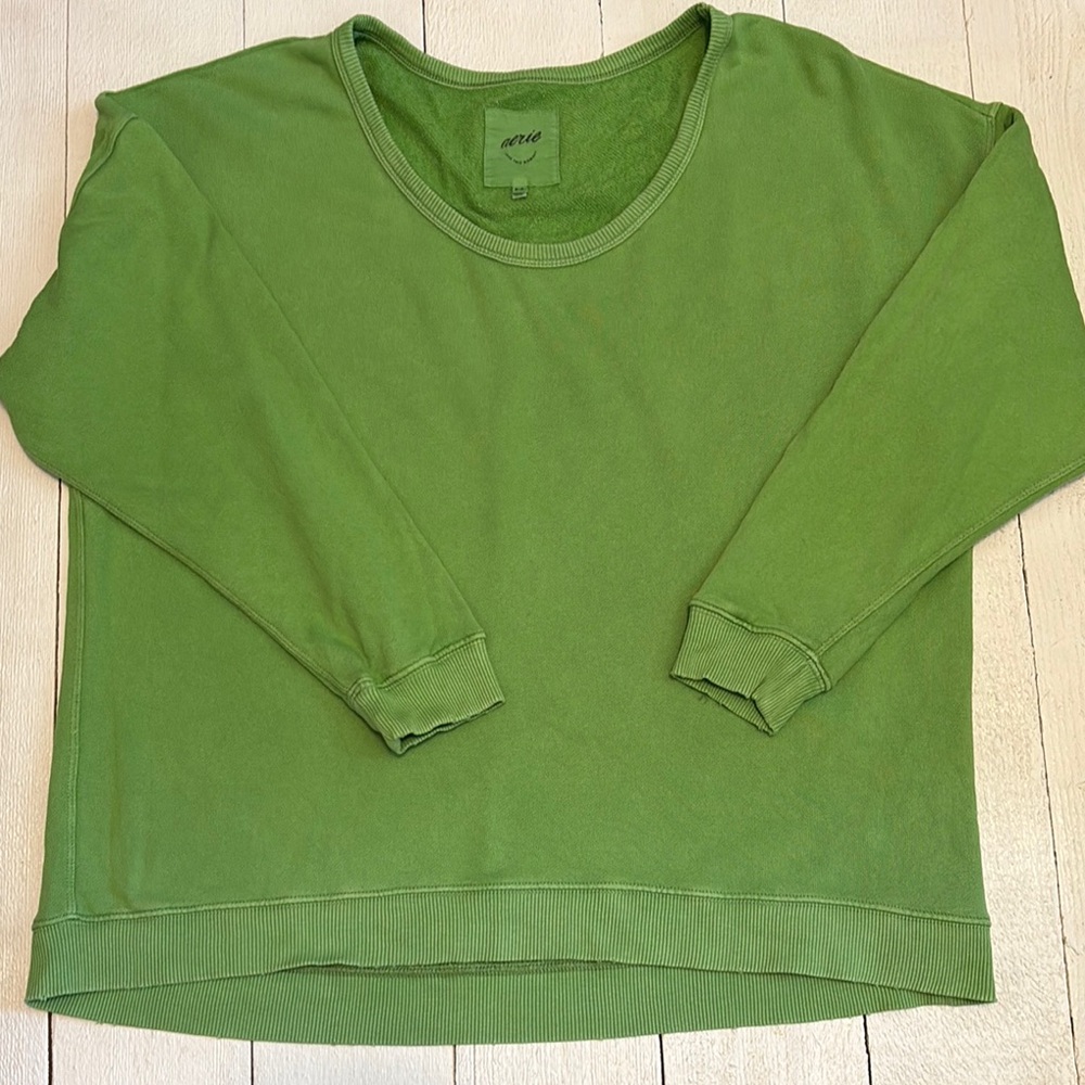 Aerie Green Crew Neck Sweater Relaxed Fit M Medium